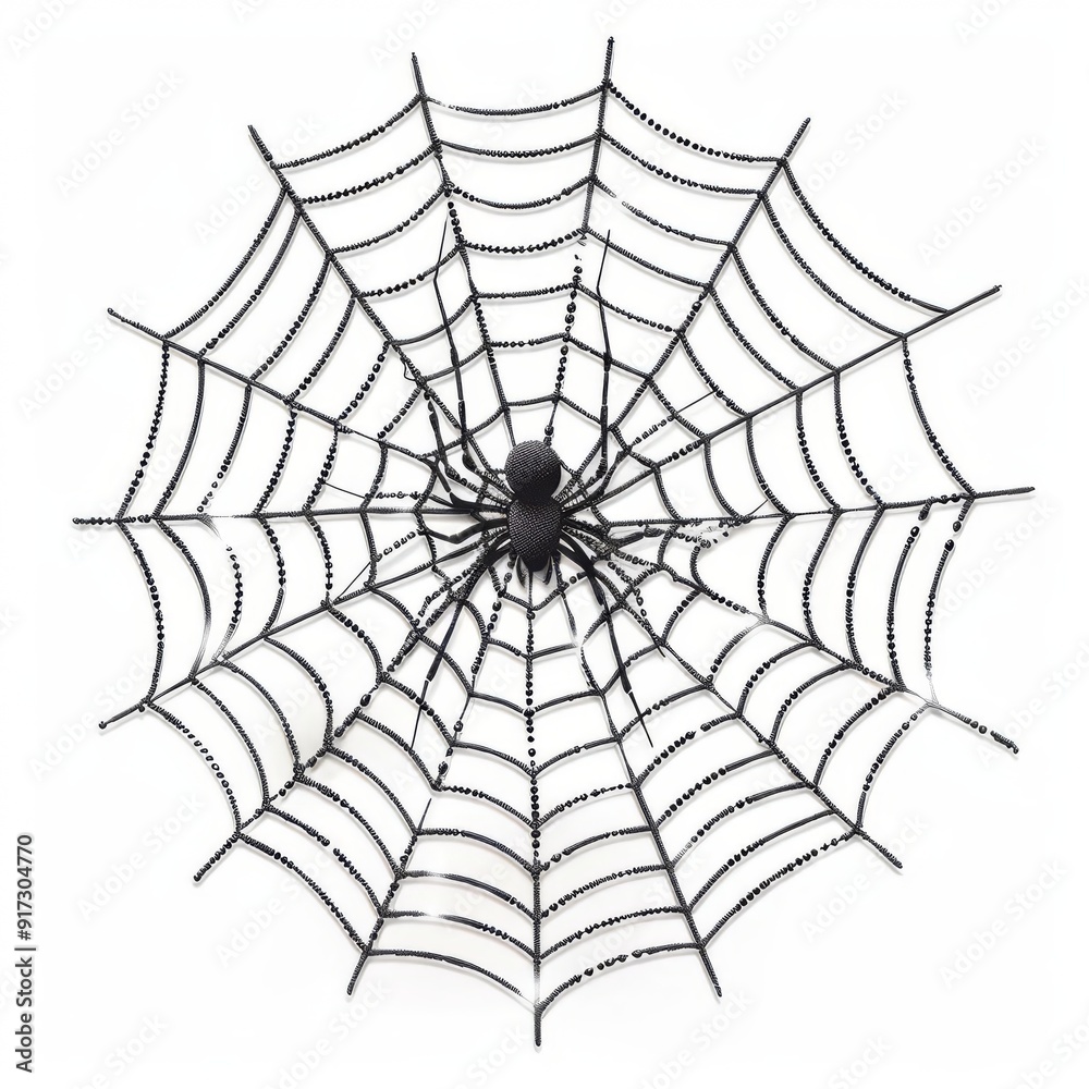 Obraz premium A spider web with a spider, Halloween element, digital illustration, eerie shades, isolated on white background