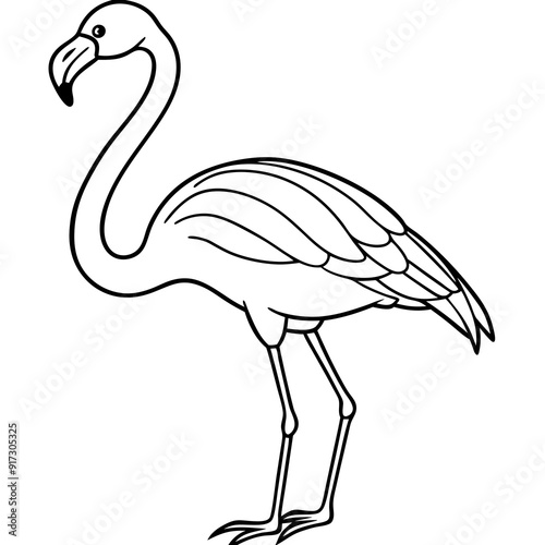 Detailed Line Art of a Flamingo