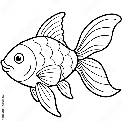 Detailed Line Art Illustration of a Goldfish