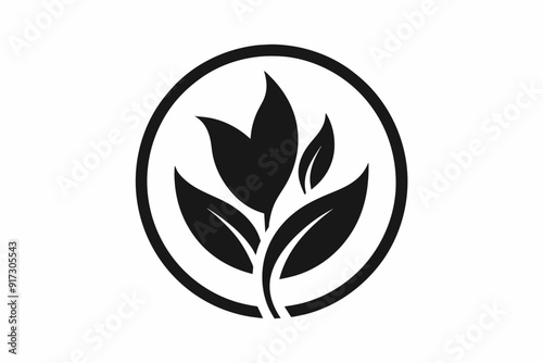  Vector design of a minimalist stylized leaf circle logo spa  on white background