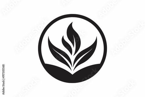  Vector design of a minimalist stylized leaf circle logo spa  on white background
