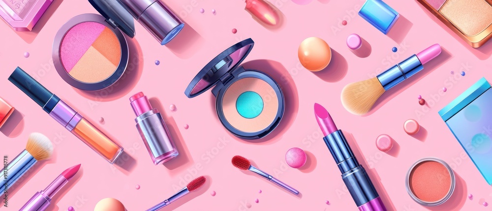 Makeup Products Arranged on Pink Background Makeup Products Arranged on Pink Background