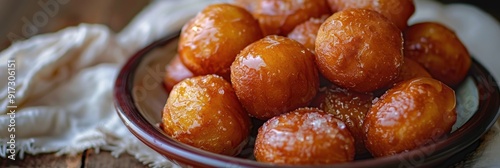 Indian Sweet Balushahi Also known as Balsaahi Badushah Khurmi Glazed doughnuts made of all purpose plain white flour Maida desi ghee clarified butter soaked in Cheeni ki Chasni sugar photo