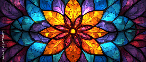 Stained Glass Kaleidoscope texture background, a background design with the vibrant and intricate patterns of stained glass design, can be used for website design