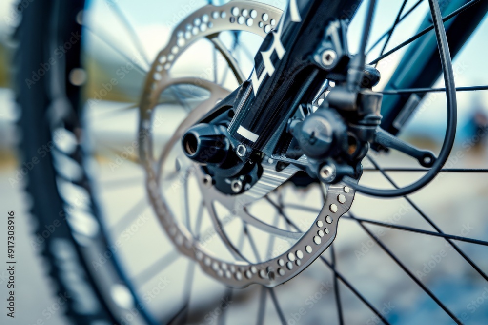 Close-up of grey metal brake disc and pads, integral part of road bike's braking system.. Beautiful simple AI generated image in 4K, unique. Close-up of grey metal brake disc and pads, integral part of road bike's braking system.. Beautiful simple AI generated image in 4K, unique.