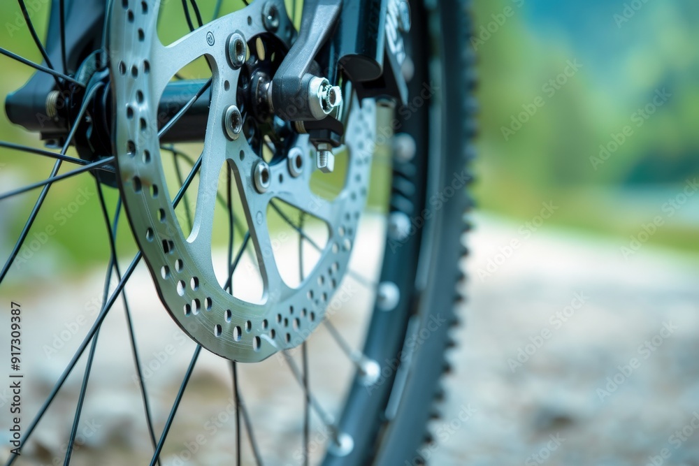 Fototapeta premium A close-up of a bicycle disc brake. . Beautiful simple AI generated image in 4K, unique.