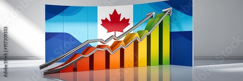 financial graph with arrows and glowing lines on a candian flat on background photo