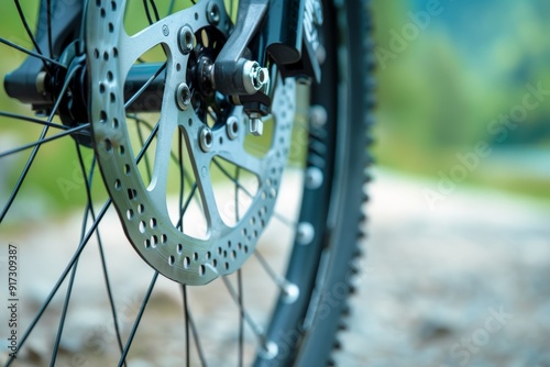 A close-up of a bicycle disc brake. . Beautiful simple AI generated image in 4K, unique. photo