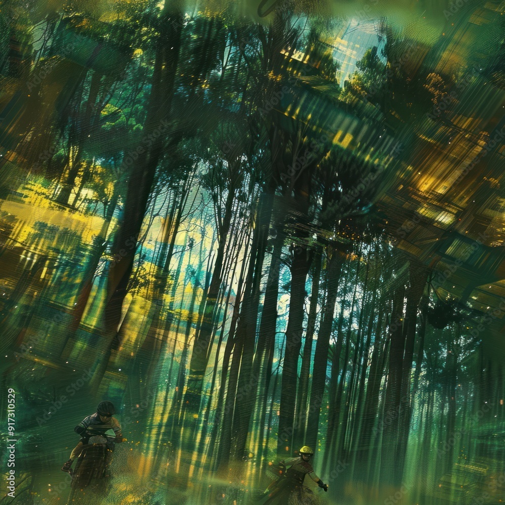 Obraz premium Blurred Forest with Two Riders.