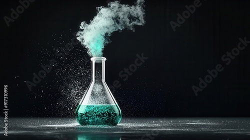 Minimalist fume trail from a single flask, representing toxic reaction, toxic fume, chemical danger photo