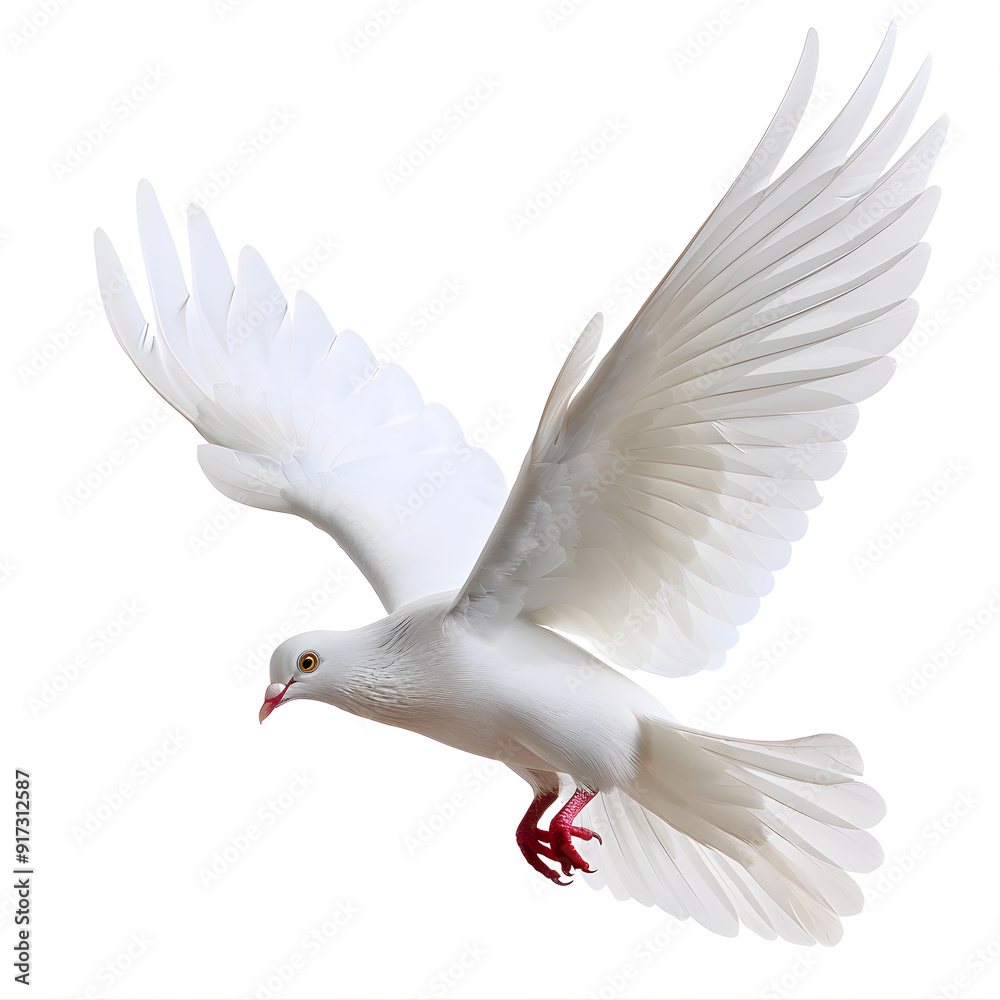 White Dove flying isolated on white background
