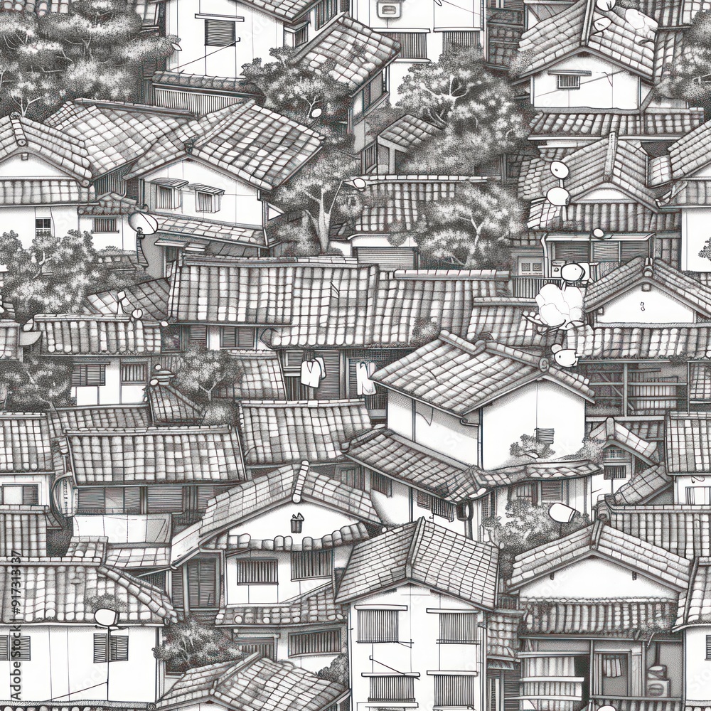 Traditional Japanese Architecture with Tile Roofs. Traditional Japanese Architecture with Tile Roofs.
