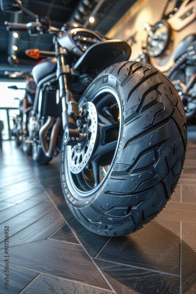 Motorcycle Tires Showcase in Showroom - Design for Various Riding Styles and Terrain Motorcycle Tires Showcase in Showroom - Design for Various Riding Styles and Terrain