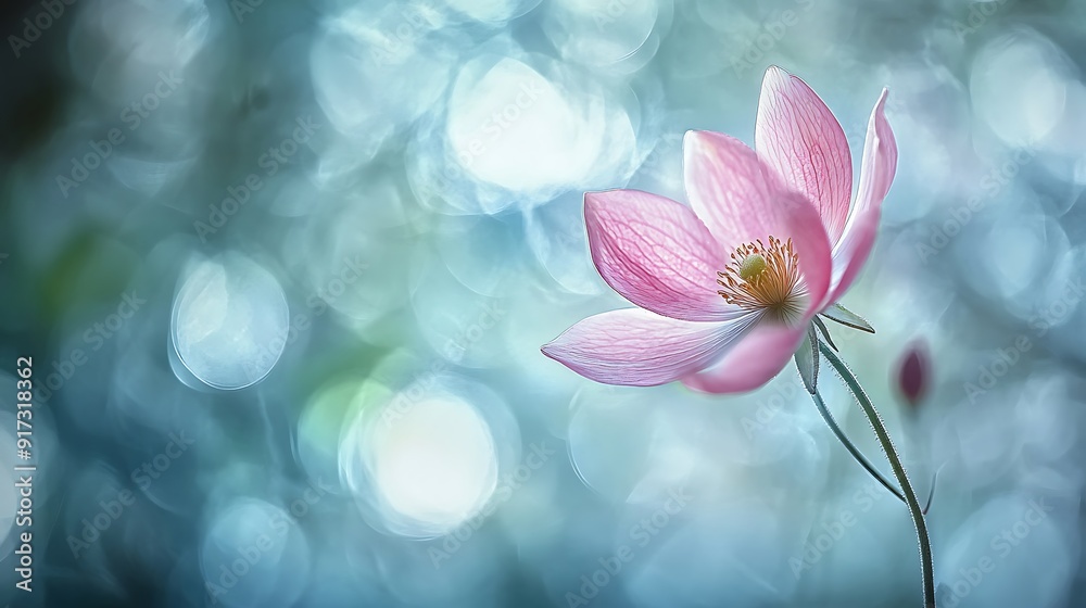 Obraz premium Single Delicate Pink Flower with Blurred Background