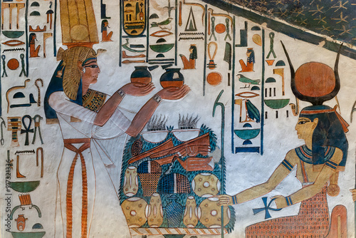 A relief shows queen Nefertari. Valley of Queens. Luxor. Egypt.