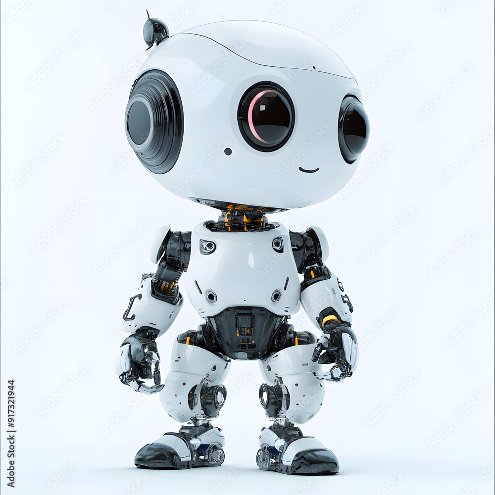 Cute cartoon 3D robot isolated on white background Cute cartoon 3D robot isolated on white background