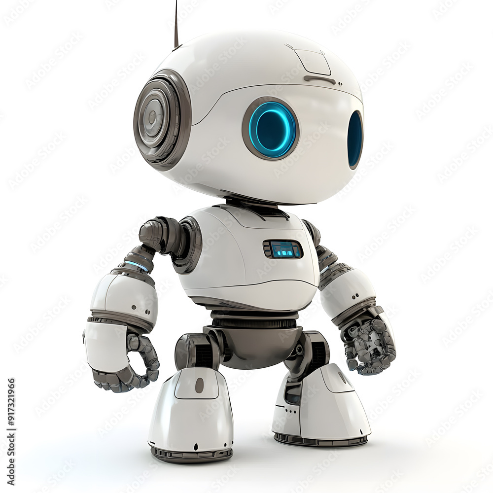 Cute cartoon 3D robot isolated on white background Cute cartoon 3D robot isolated on white background