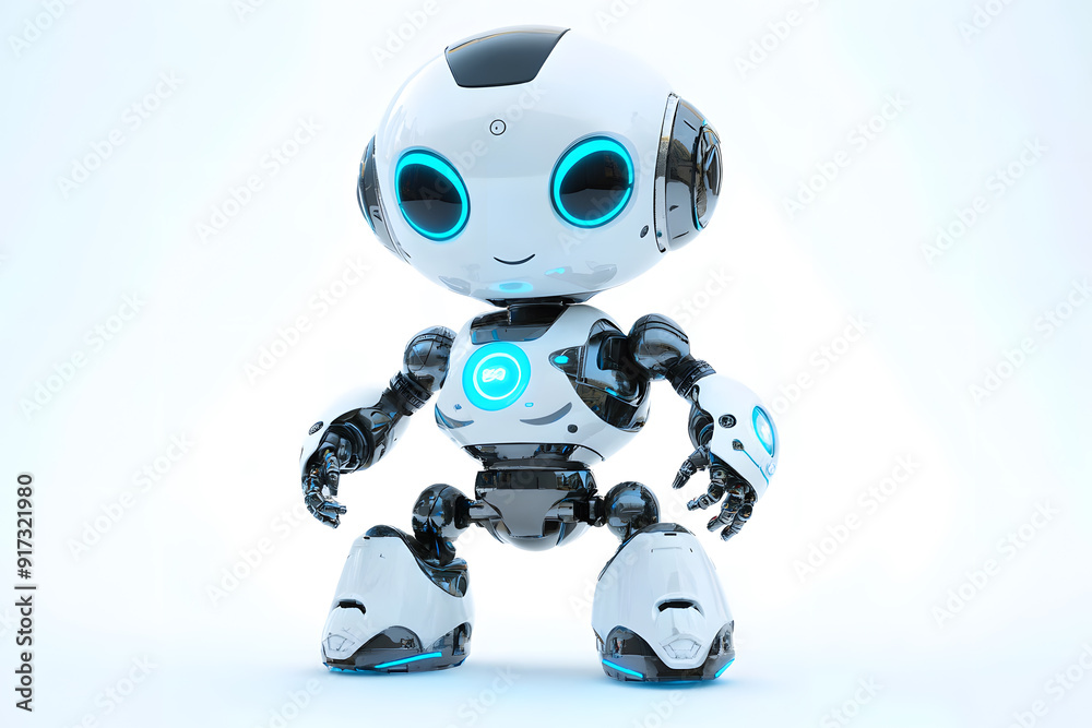 Cute cartoon 3D robot isolated on white background Cute cartoon 3D robot isolated on white background