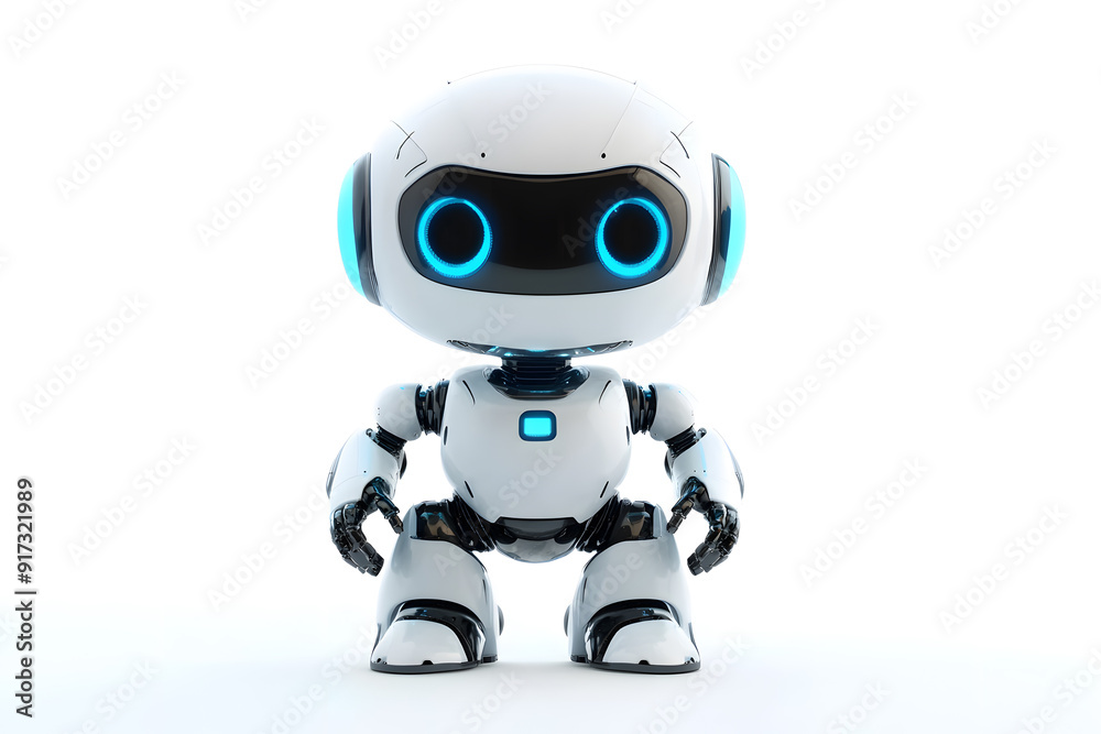 Cute cartoon 3D robot isolated on white background Cute cartoon 3D robot isolated on white background
