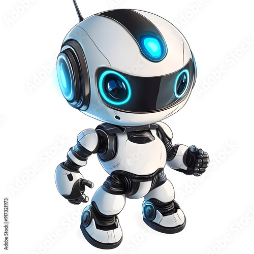 Cute cartoon 3D robot isolated on white background 