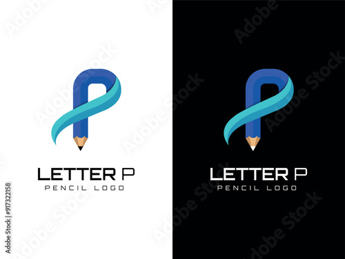 Modern creative Pencil logo with initial letter P logo icon design for education school logo element