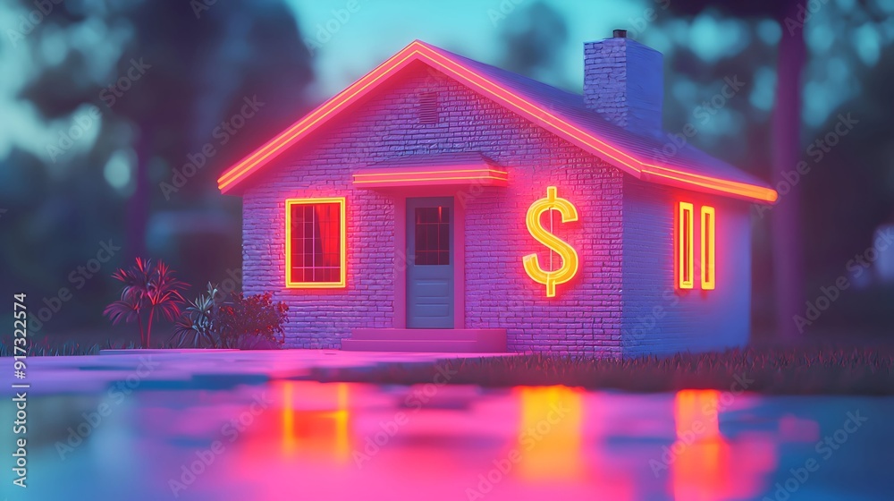 Neon House with Dollar Sign. Neon House with Dollar Sign.