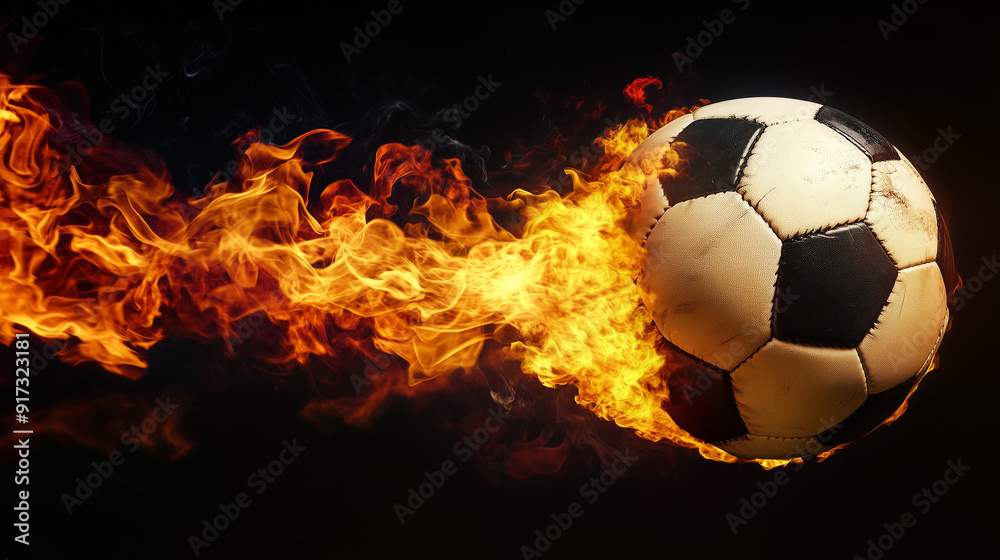 Naklejka premium Soccer Ball on Fire with Intense Flames and Dark Background 