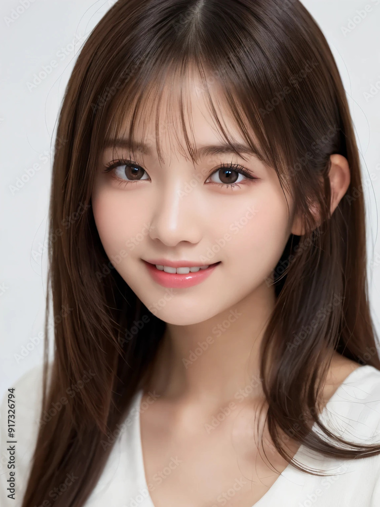 Japanese woman with long hair smiling kindly. Generative AI Japanese woman with long hair smiling kindly. Generative AI
