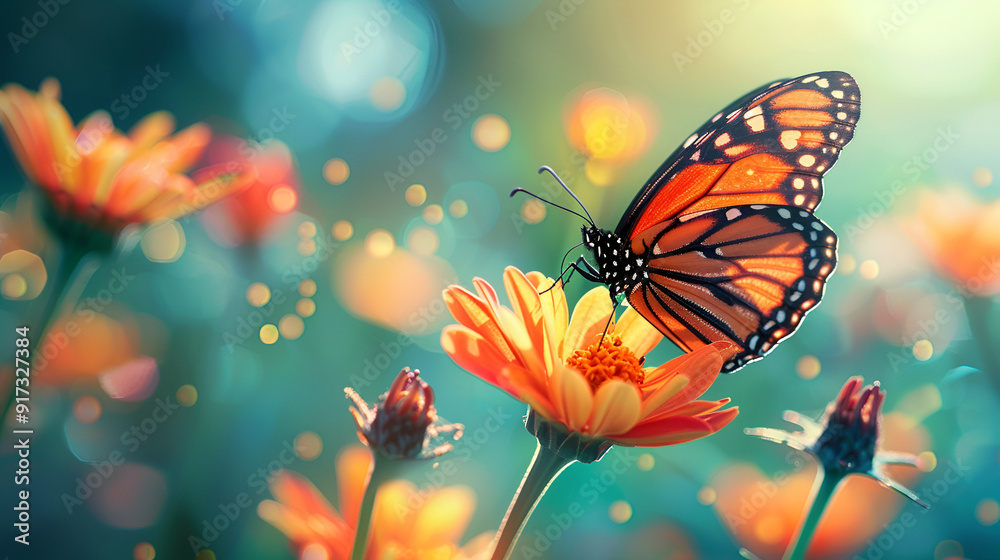 A beautiful butterfly with vibrant blue and orange patterns resting on sandy ground in the warm sunlight of a spring afternoon, Generative AI
A beautiful butterfly with vibrant blue and orange patterns resting on sandy ground in the warm sunlight of a spring afternoon, Generative AI
