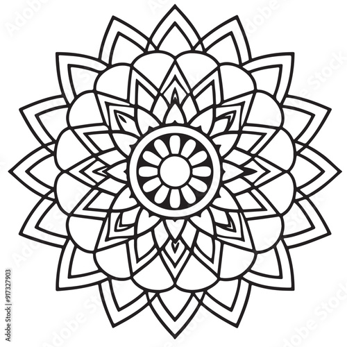abstract  wild Mandela design pg, adult anti-stress coloring page in line art, floral pattern coloring sheet.