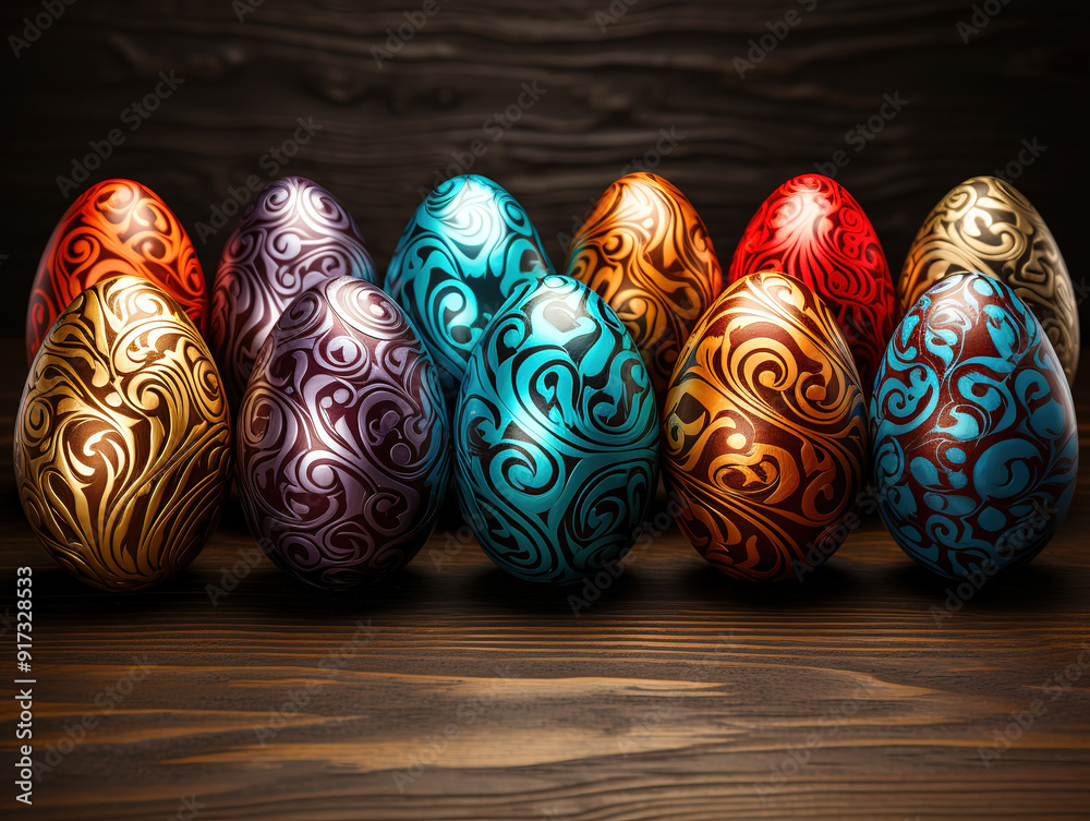 Awesome Chocolate eggs on dark wooden background Awesome Chocolate eggs on dark wooden background