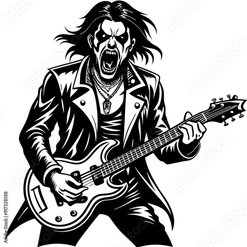 rocker guitarist vampire - in grunge style