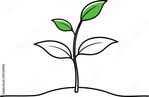 Simple Illustration of a Growing Plant on White Background