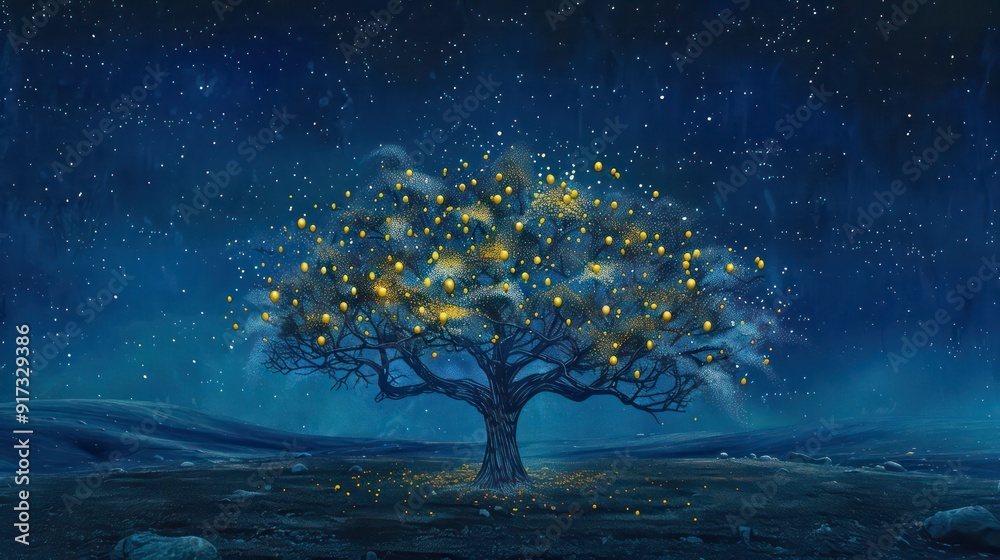 Glowing Tree Under Starry Night Glowing Tree Under Starry Night
