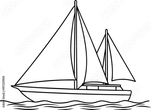 Simple Line Drawing of a Sailboat in the Sea