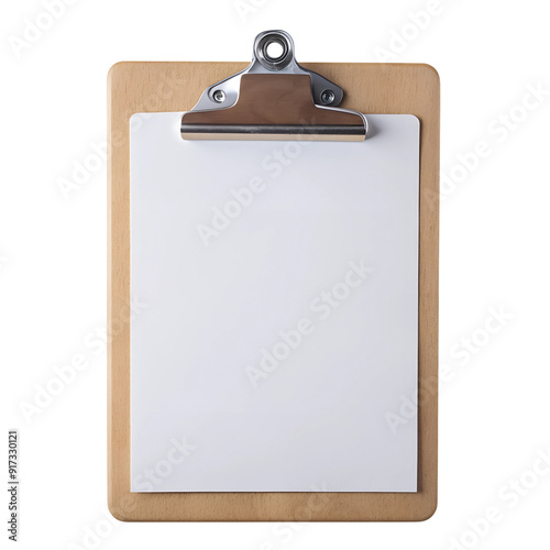 Blank clipboard with wooden board, cut out transparent photo