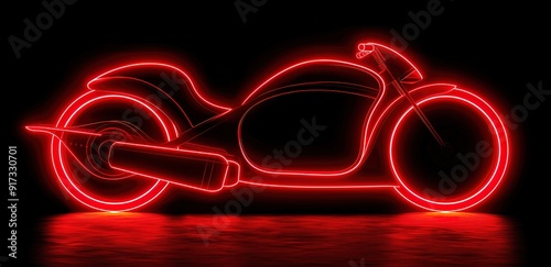 A red neon outline of a motorcycle on a black background.