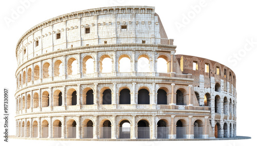 Ancient Roman Colosseum viewed from the side, showcasing its grandeur and architectural, cut out - stock png. photo