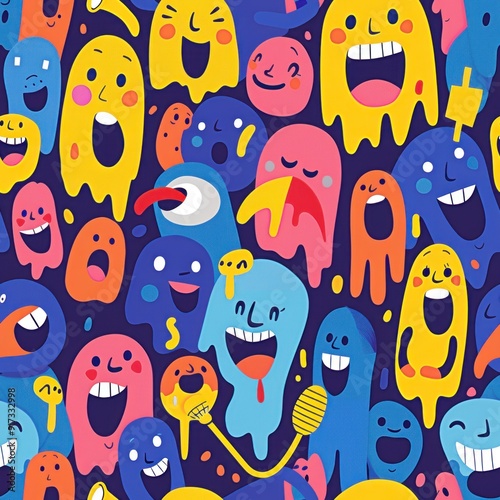 Colorful Abstract Pattern with Smiling Faces.