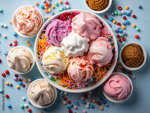 Awesome Ice cream ingredients view from above on a marble background