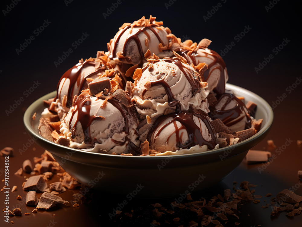 Amazing Side view chocolate ice cream with nuts and wafer rolls Amazing Side view chocolate ice cream with nuts and wafer rolls