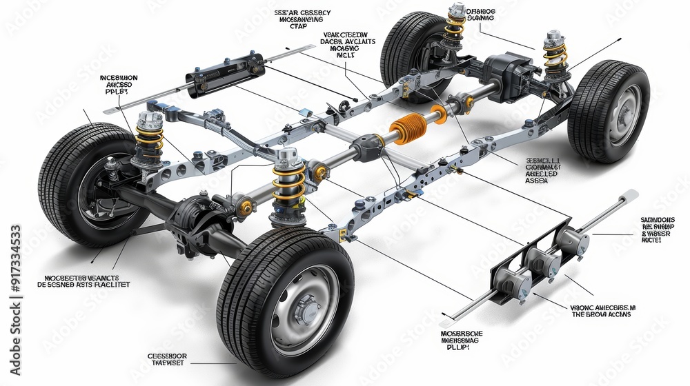 Detailed Car Suspension System Diagram With Annotations Highlighting Detailed Car Suspension System Diagram With Annotations Highlighting