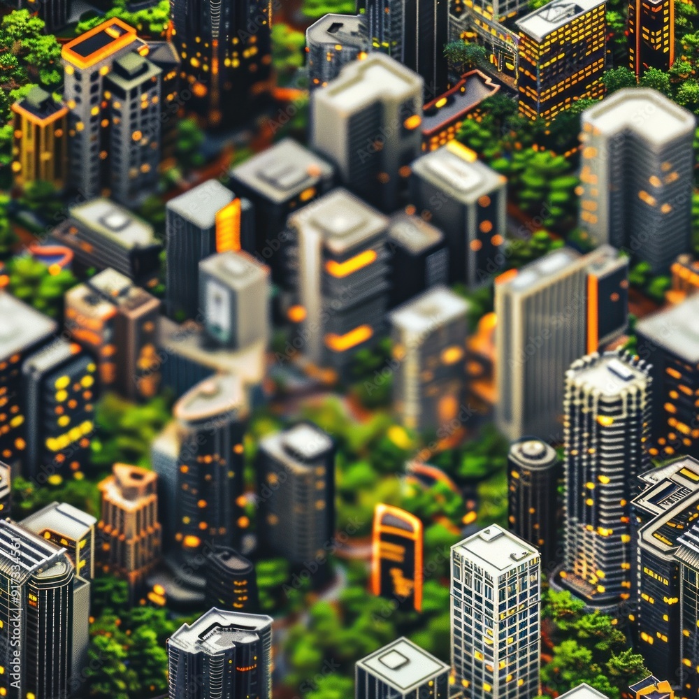 Aerial View of a Miniature Cityscape. Aerial View of a Miniature Cityscape.