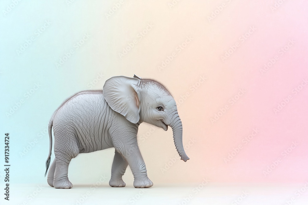 Adorable Baby Elephant on Pastel Background for Children's and Animal-Themed Designs Adorable Baby Elephant on Pastel Background for Children's and Animal-Themed Designs