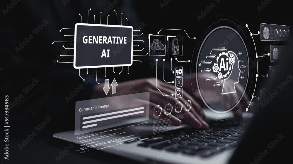 Human interact with AI artificial intelligence brain processor in concept of AI artificial intelligence engineering, big data and AI machine learning to use generative AI for business support. UUID
