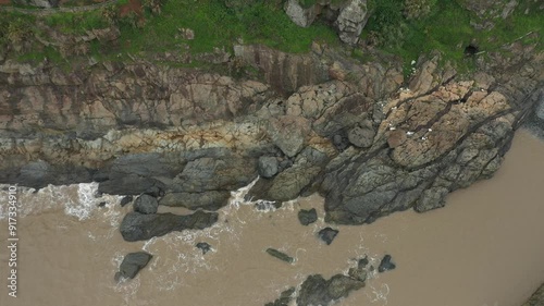 Aerial footage of reefs and fishing boats near the coast of Yuhuan County, Taizhou, Zhejiang photo