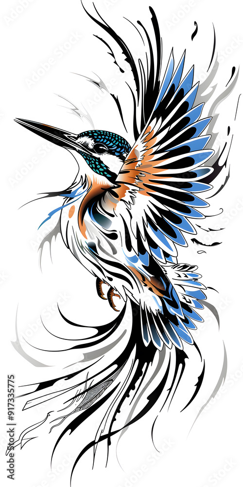 Obraz premium Tribal Kingfisher Tattoo traditional tattoo illustration