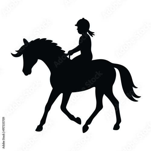 a child riding a horse vector silhouette isolated white background 