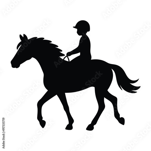 a child riding a horse vector silhouette isolated white background 