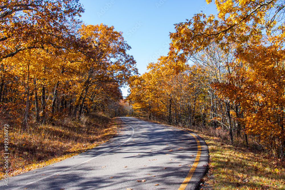 Fototapeta premium Overlook Drive on a beautiful fall day at Mount Magazine State Park.